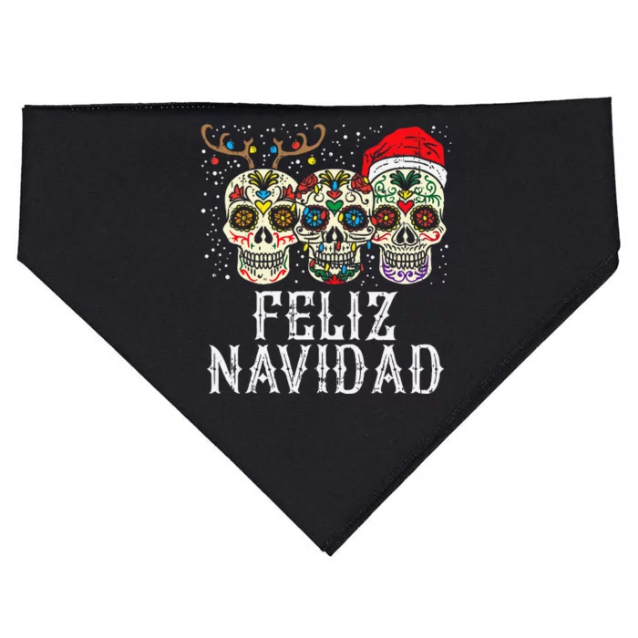 Feliz Navidad Sugar Skulls Reindeer Santa Mexican Christmas USA-Made Doggie Bandana