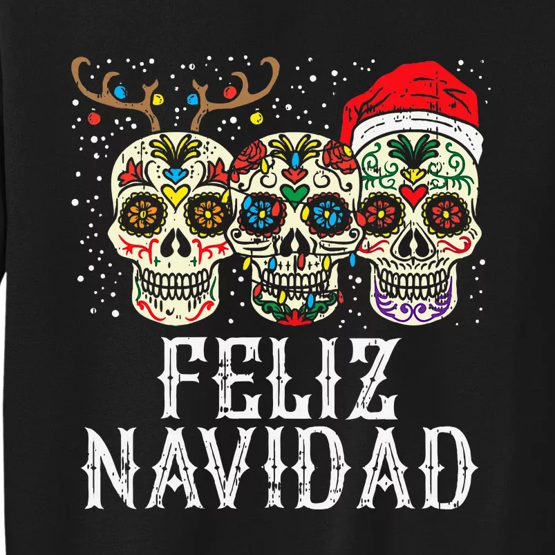 Feliz Navidad Sugar Skulls Reindeer Santa Mexican Christmas Tall Sweatshirt