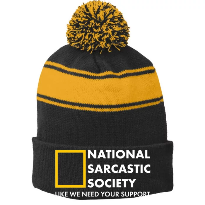 Funny National Sarcastic Society Stripe Pom Pom Beanie