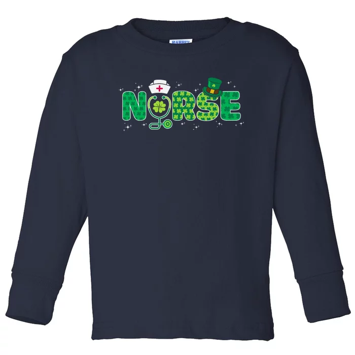 Funny Nurse St Patricks Day Nurse Shamrock Nurse Typography Toddler Long Sleeve Shirt