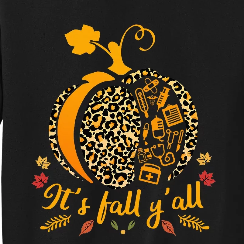 Fall Nurse Scrub Tops with Leopard Pumpkin Design Sweatshirt