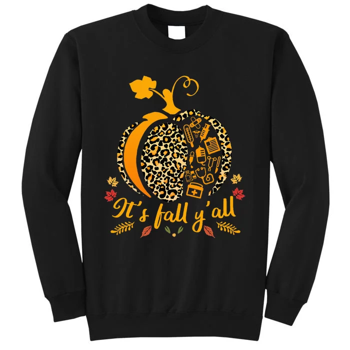 Fall Nurse Scrub Tops with Leopard Pumpkin Design Sweatshirt