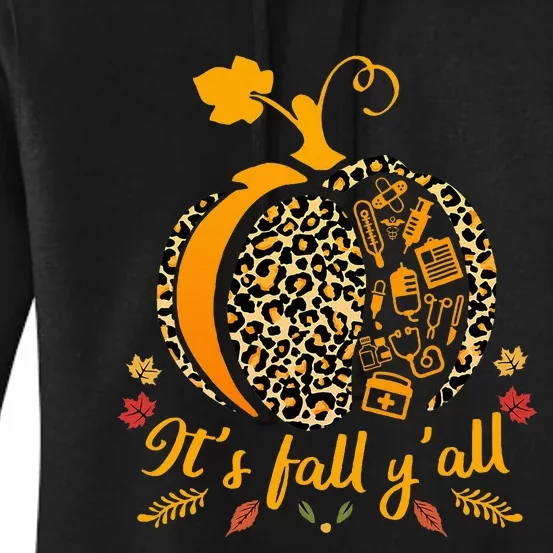 Fall Nurse Scrub Tops with Leopard Pumpkin Design Women's Pullover Hoodie