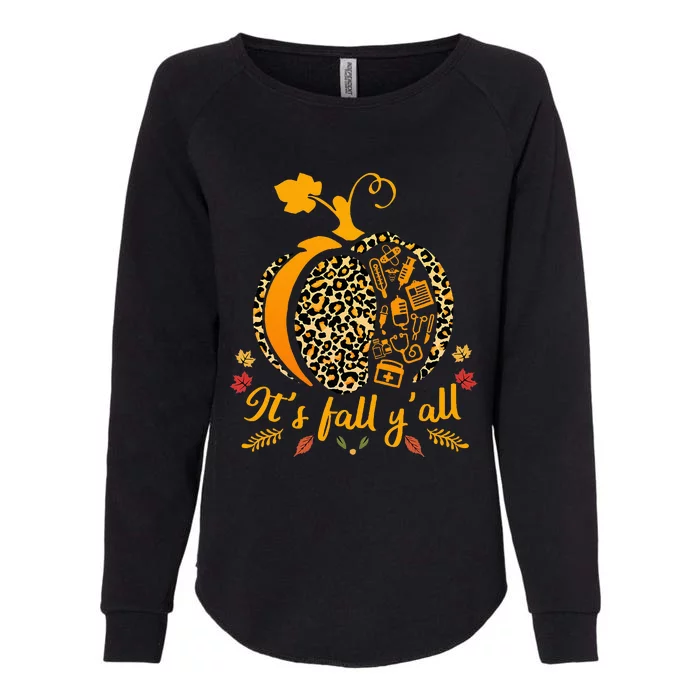 Fall Nurse Scrub Tops with Leopard Pumpkin Design Womens California Wash Sweatshirt