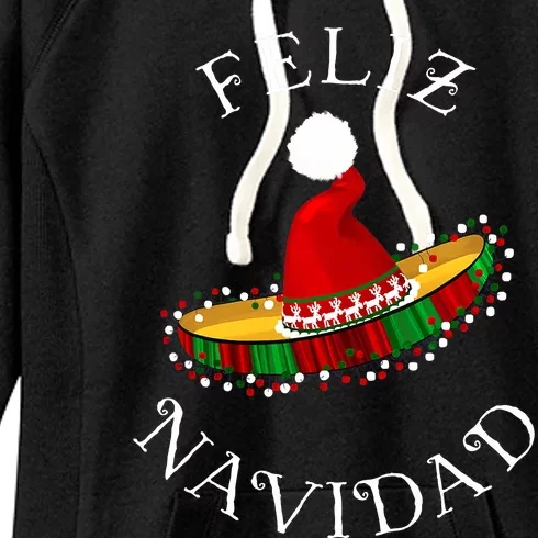 Feliz Navidad' Santa Hat Sombrero Funny Christmas in Mexico Women's Fleece Hoodie