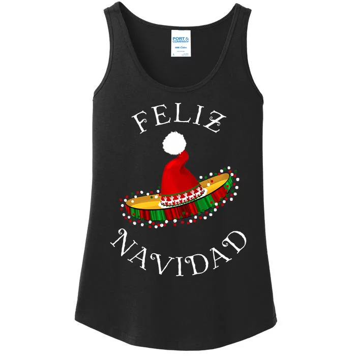 Feliz Navidad' Santa Hat Sombrero Funny Christmas in Mexico Ladies Essential Tank