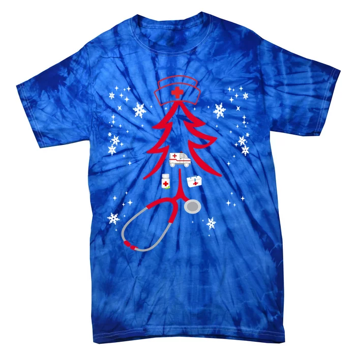 Funny Nurse Stethoscope Christmas Tree Nursing Gift Tie-Dye T-Shirt