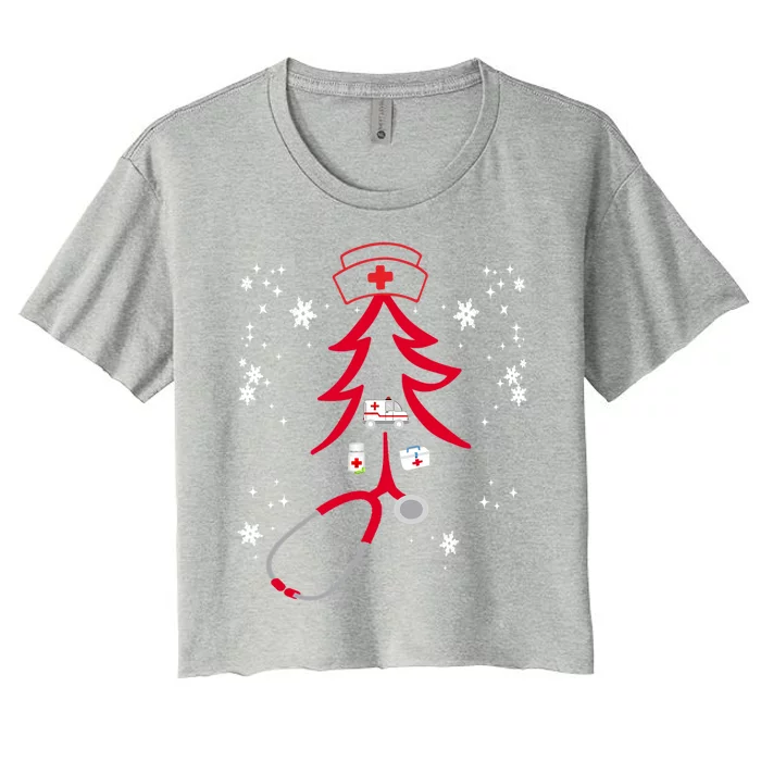 Funny Nurse Stethoscope Christmas Tree Nursing Gift Women's Crop Top Tee