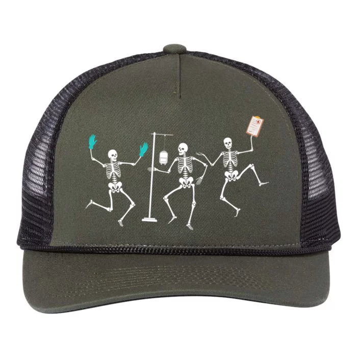 Funny Nurse Skeleton Halloween Healthcare Crew Skeleton Gift Retro Rope Trucker Hat Cap