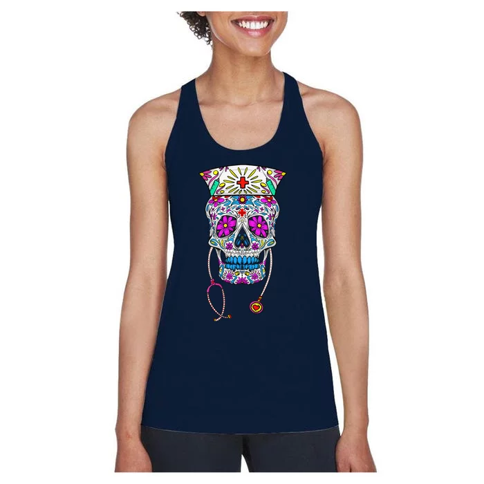 Funny Nurse Sugar Skull Gift Health Professional Women Gift Women's Racerback Tank