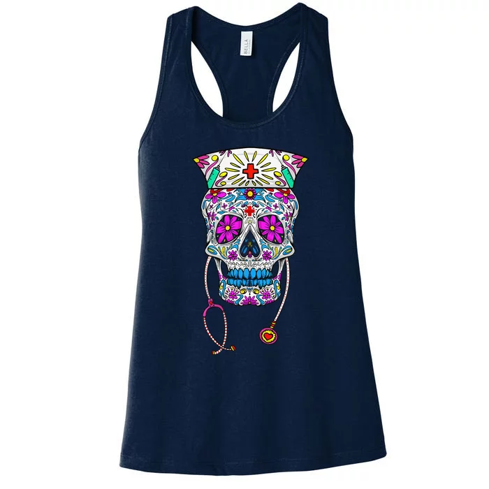 Funny Nurse Sugar Skull Gift Health Professional Women Gift Women's Racerback Tank