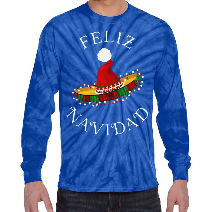 Feliz Navidad Santa Hat Sombrero Funny Christmas In Mexico Tie-Dye Long Sleeve Shirt