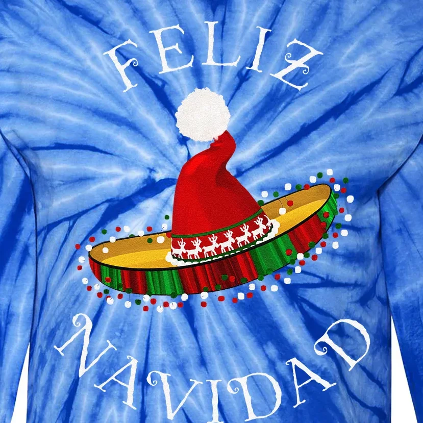 Feliz Navidad Santa Hat Sombrero Funny Christmas In Mexico Tie-Dye Long Sleeve Shirt