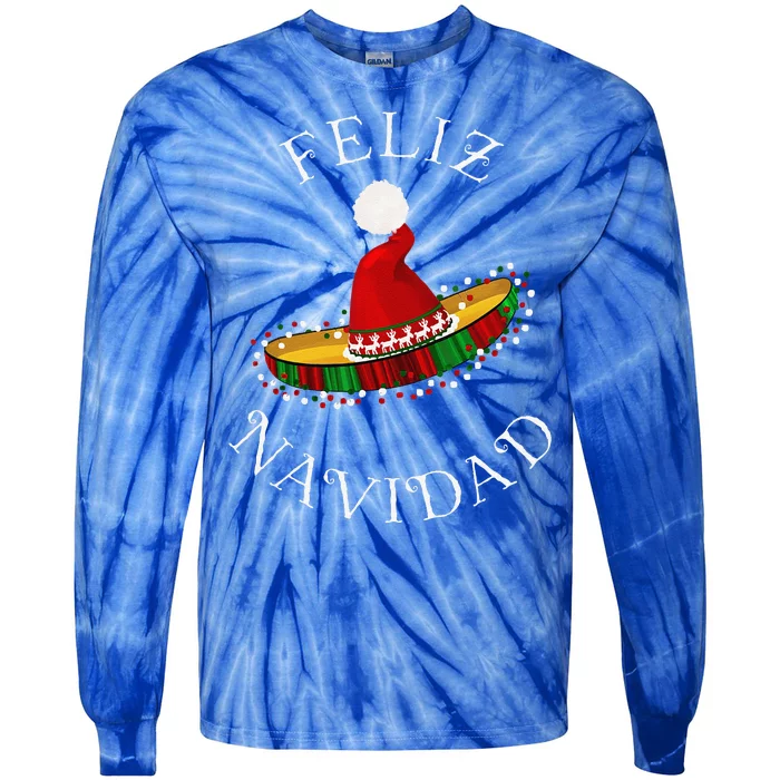 Feliz Navidad Santa Hat Sombrero Funny Christmas In Mexico Tie-Dye Long Sleeve Shirt