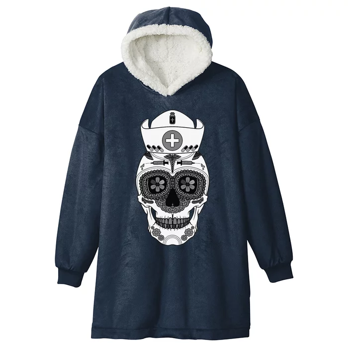 Funny Nurse Sugar Skull Gift Health Professional Women Hooded Wearable Blanket