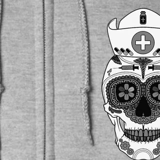 Funny Nurse Sugar Skull Gift Health Professional Women Full Zip Hoodie