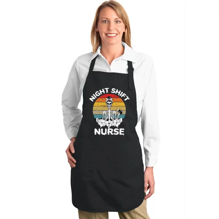 Funny Night Shift Nurse Skeleton Halloween RN Nurses Women Full-Length Apron With Pocket