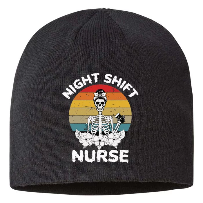 Funny Night Shift Nurse Skeleton Halloween RN Nurses Women 8 1/2in Sustainable Knit Beanie