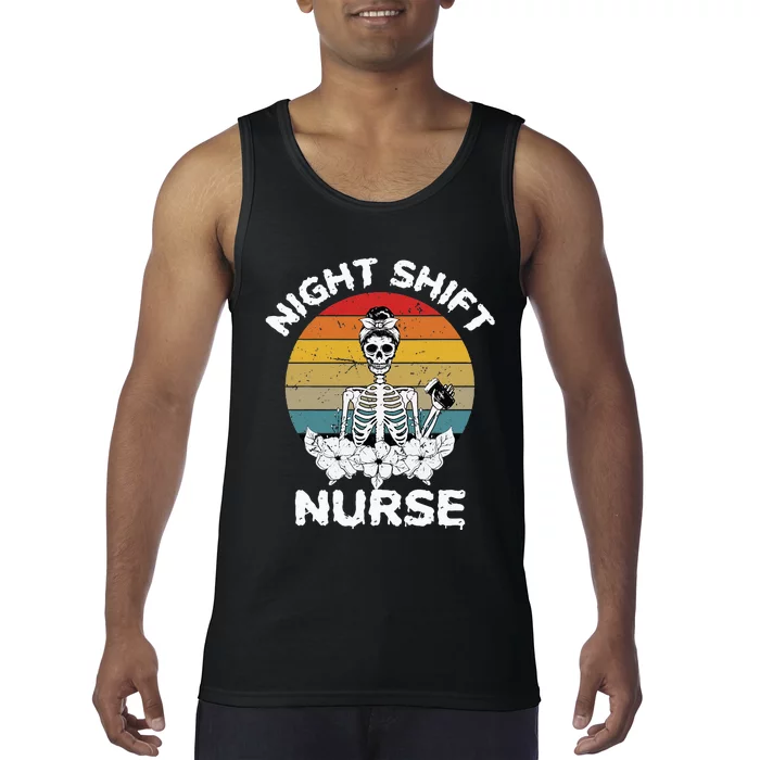 Funny Night Shift Nurse Skeleton Halloween RN Nurses Women Tank Top