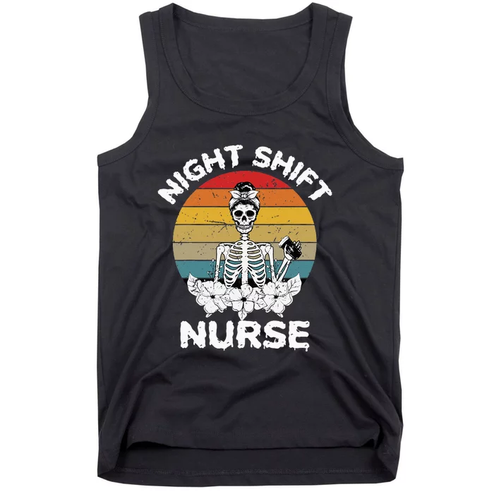 Funny Night Shift Nurse Skeleton Halloween RN Nurses Women Tank Top