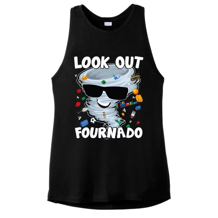 Four Nado Tornado 4th Birthday Party Theme IM 4 Years Old Ladies Tri-Blend Wicking Tank