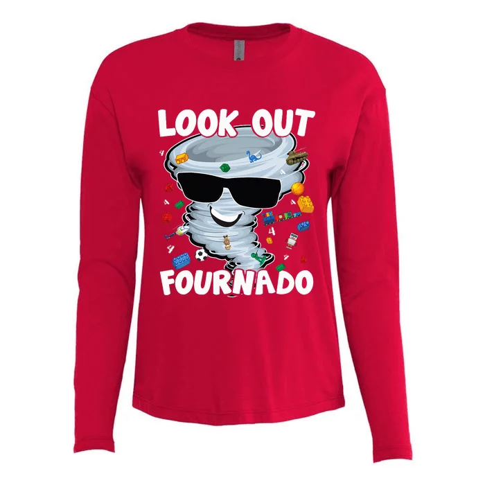 Four Nado Tornado 4th Birthday Party Theme IM 4 Years Old Womens Cotton Relaxed Long Sleeve T-Shirt