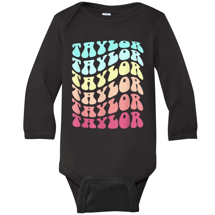 First Name T.AYLOR Groovy Personalized Birthday Gifts Baby Long Sleeve Bodysuit