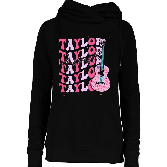 First Name Taylor Groovy First Name Personalized Womens Funnel Neck Pullover Hood