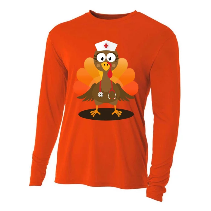 Funny Nurse Turkey For Thanksgiving Hospital Nursing Gift Cooling Performance Long Sleeve Crew