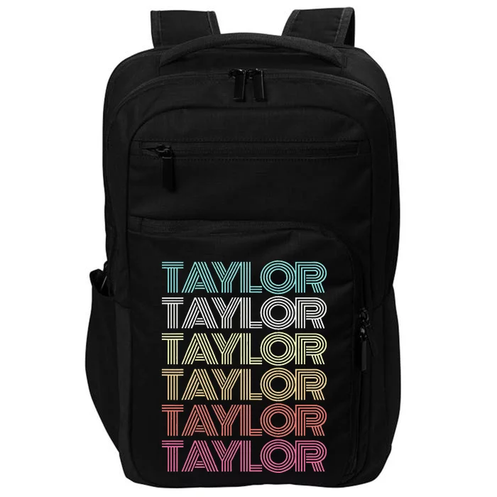 First Name Taylor Girl Boy Retro Personalized Groovy 80S Impact Tech Backpack