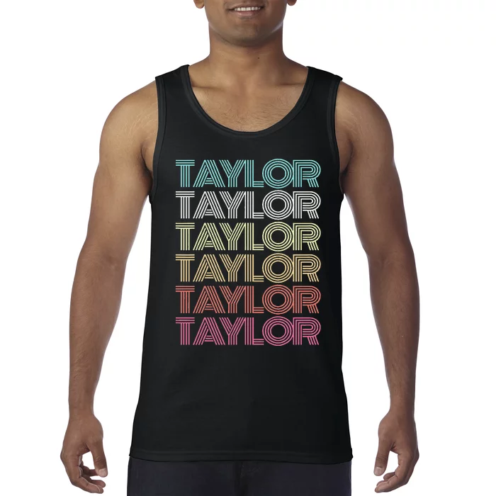 First Name Taylor Girl Boy Retro Personalized Groovy 80S Tank Top