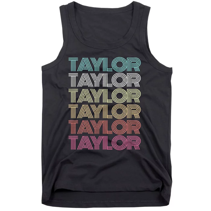 First Name Taylor Girl Boy Retro Personalized Groovy 80S Tank Top