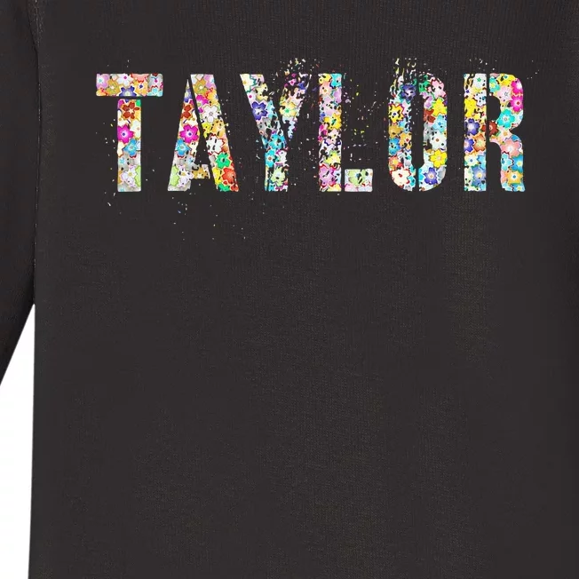 First Name Taylor Girl Personalized Birthday Grunge Baby Long Sleeve Bodysuit