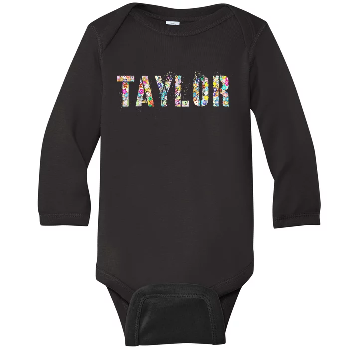 First Name Taylor Girl Personalized Birthday Grunge Baby Long Sleeve Bodysuit