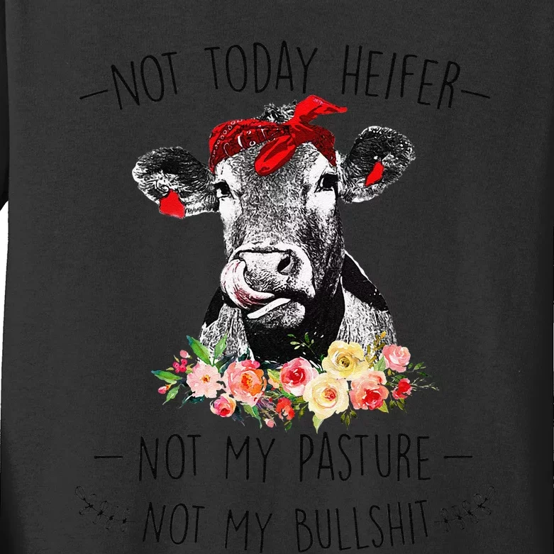 Funny Not Today Heifer Floral Farmer Cute Heifer Kids Long Sleeve Shirt