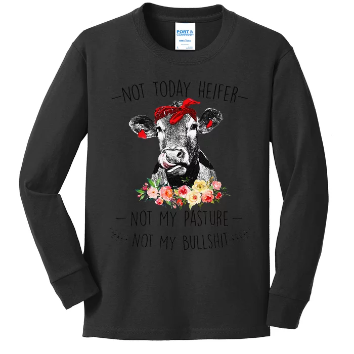 Funny Not Today Heifer Floral Farmer Cute Heifer Kids Long Sleeve Shirt