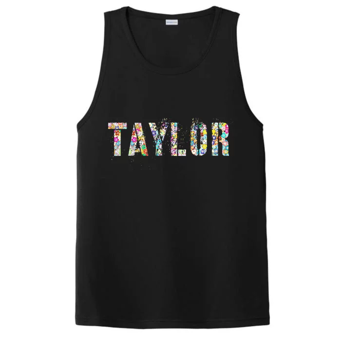 First Name Taylor Girl Personalized Birthday Grunge Performance Tank