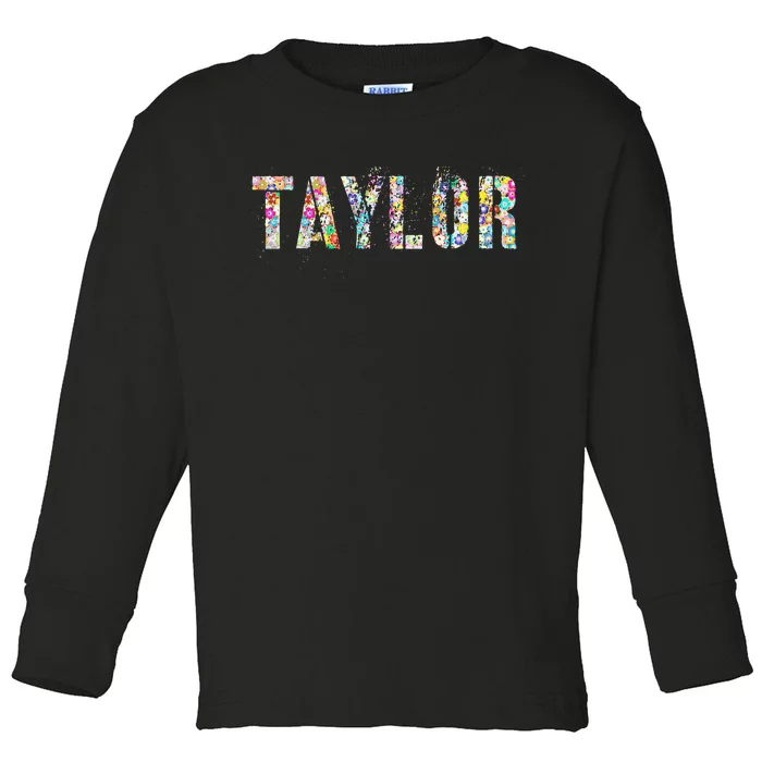 First Name Taylor Girl Personalized Birthday Grunge Toddler Long Sleeve Shirt