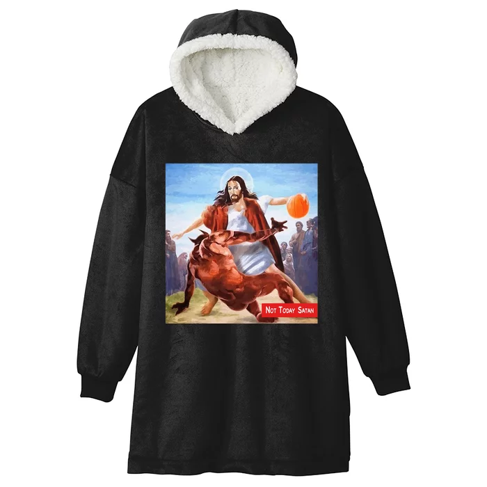 Funny Not Today Satan Jesus Crossover Basketball Hooded Wearable Blanket