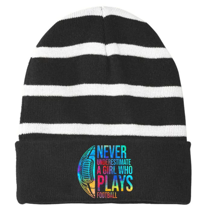 funny Never Underestimate A  Who Plays Football Striped Beanie with Solid Band