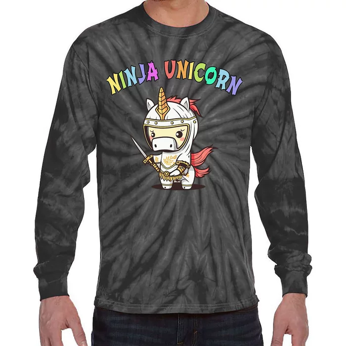 Funny NINJA UNICORN Horse Riding Team Birthday Purple Tie-Dye Long Sleeve Shirt