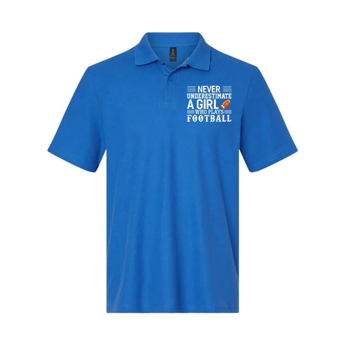 Football Never Underestimate A Who Plays Football Great Gift Softstyle Adult Sport Polo