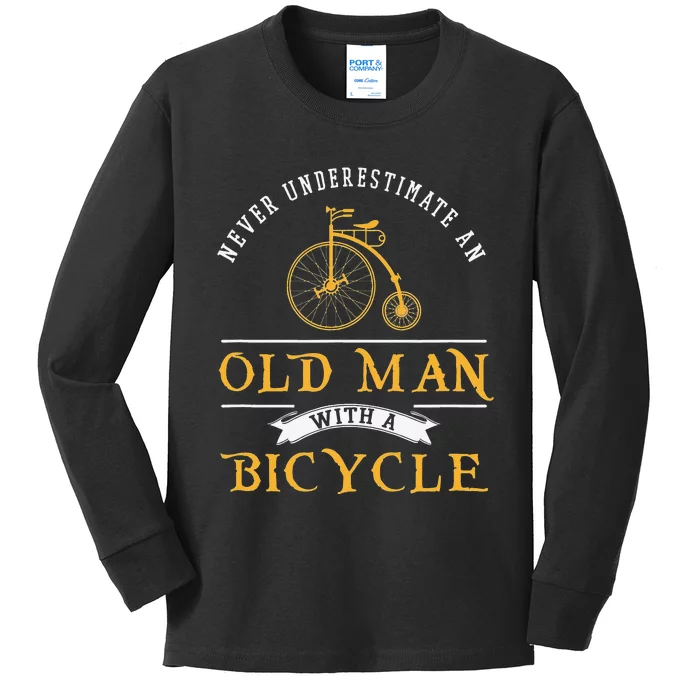 Funny Never Underestimate An Old Man With A Bicycle Kids Long Sleeve Shirt