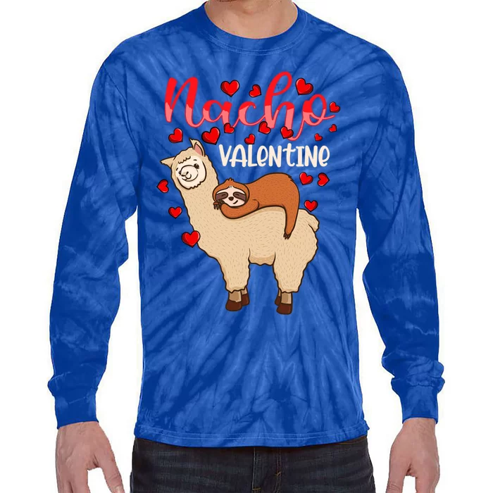 Funny Nacho Valentines Day Costume Cute Sloth Riding Llama Funny Gift Tie-Dye Long Sleeve Shirt