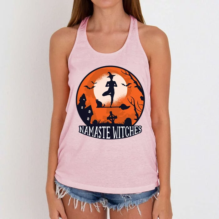 Funny Namaste Witches Halloween Yoga And Relaxation Funny Gift Women's Knotted Racerback Tank