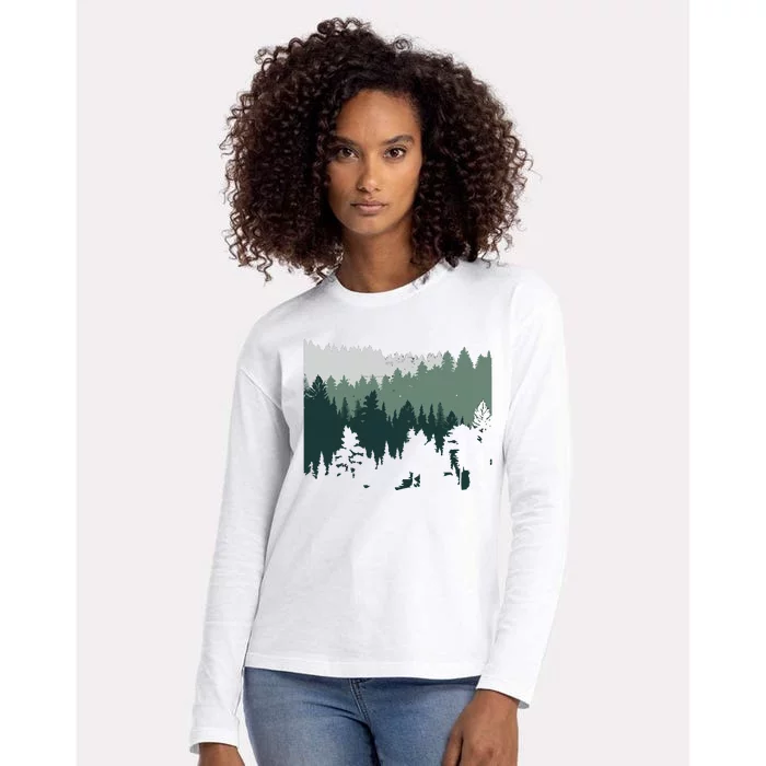 Forest Nature Wildlife Lovers Trees Hiking Camping Womens Cotton Relaxed Long Sleeve T-Shirt