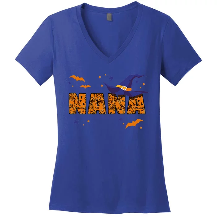 Funny Nana Witch Cute Grandma Nana Halloween Costume Funny Women's V-Neck T-Shirt