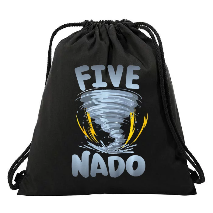 Five Nado Warning 5th Birthday Tornado Themed Birthday Drawstring Bag