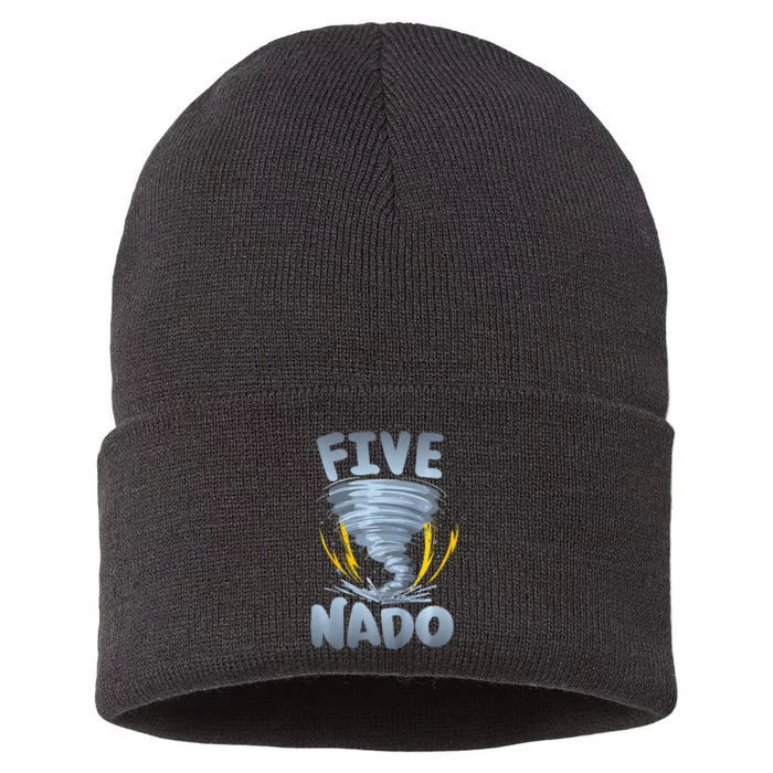 Five Nado Warning 5th Birthday Tornado Themed Birthday Sustainable Knit Beanie