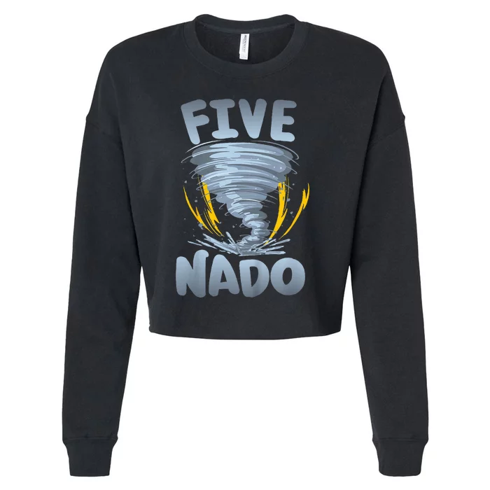 Five Nado Warning 5th Birthday Tornado Themed Birthday Cropped Pullover Crew